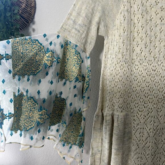 Free People Pointelle Breeze Top Lightweight Open Knit Fairycore Ivory Blue XS - Picture 6 of 13